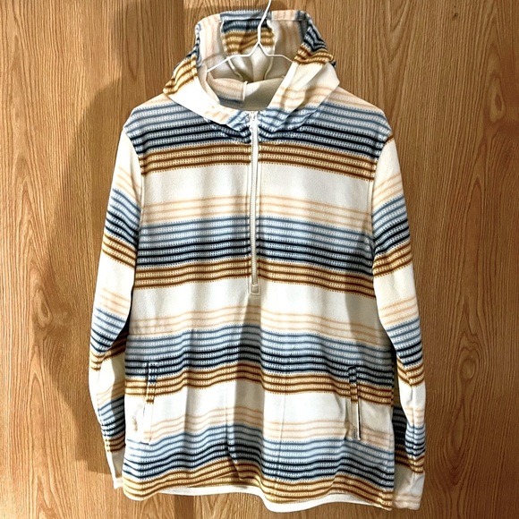 O’Neill Cream Fleece Striped Pullover 1/4 Zip Hoodie Jacket - Picture 1 of 3
